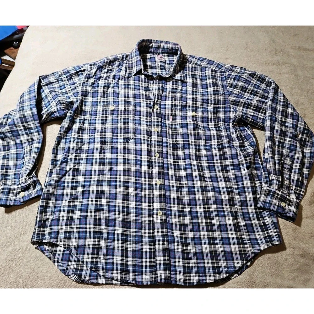 Levis Plaid Flannel Shirt 1997 Thick Vintage 90s Farmwear Chores Shacket LG